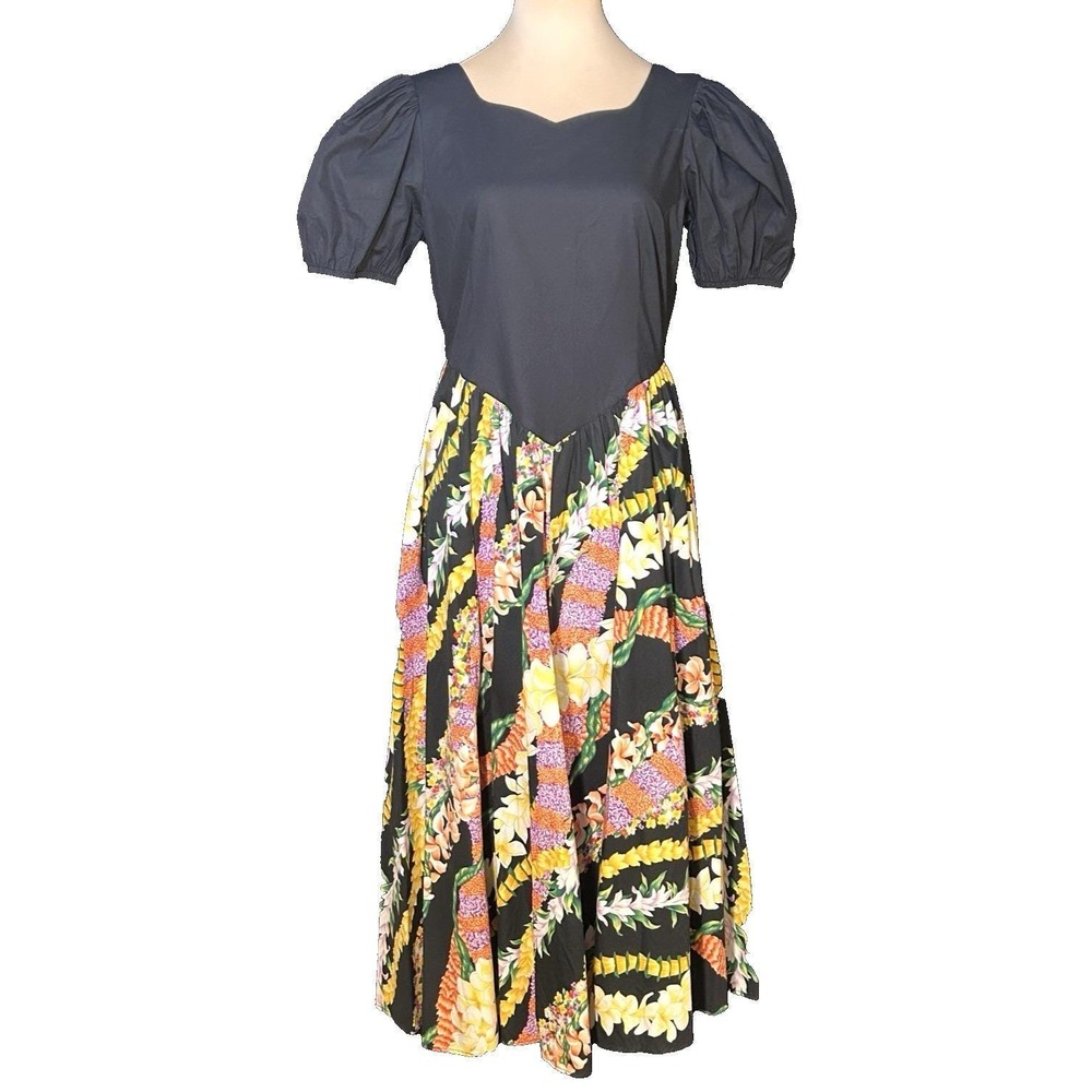 Vintage MuuMuu Factory Hawaiian Floral Puff Sleeve Dress Women's